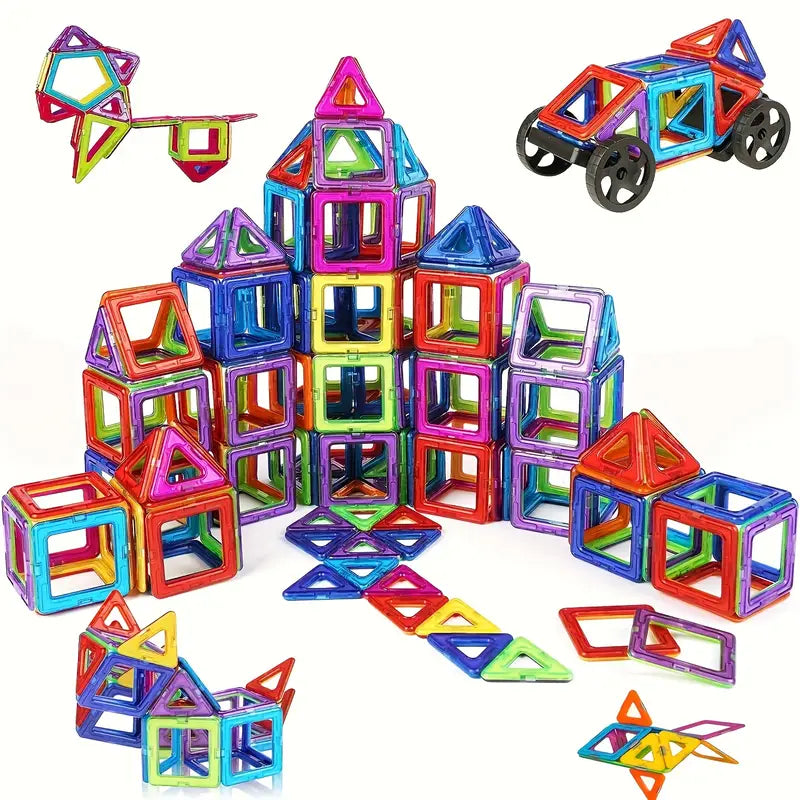Blocs de construction magnétiques avec roues – Jeu éducatif créatif pour construire voitures, maisons et tours 3D