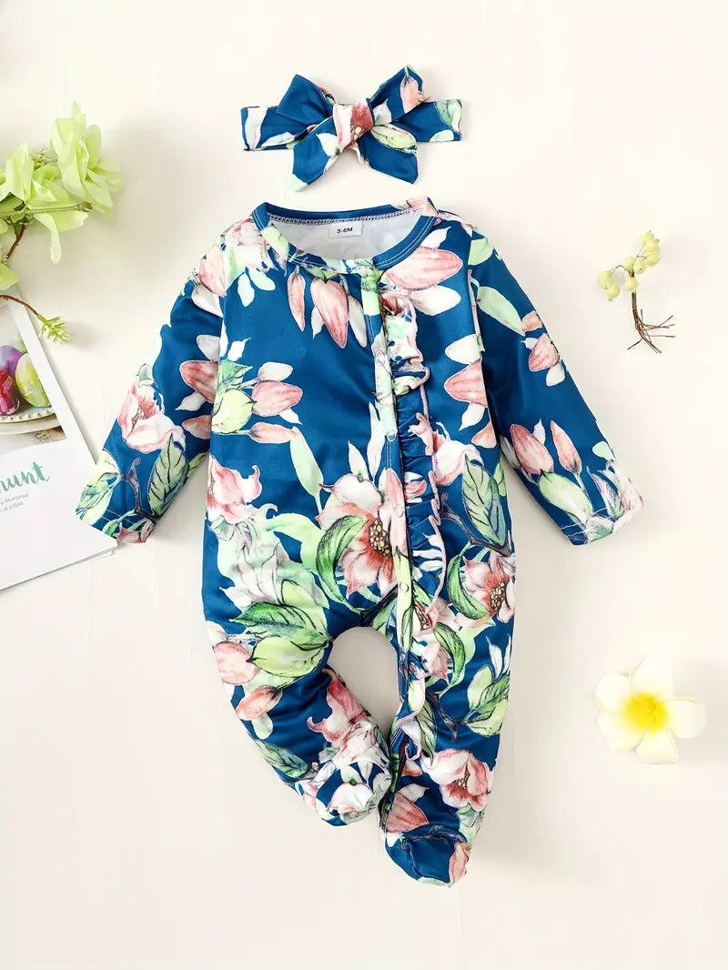 Body Bébé Fille à Fleurs Jaune avec Bandeau – Pyjama Combiné Confortable et Élégant