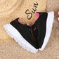 Baskets fille noires à scratch – Chaussures légères sans lacets confortables et respirantes
