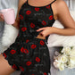 Pyjama Femme Sexy Noir à Bretelles – Ensemble 2 Pièces Motif Baiser & Curious, Look Tendance pour la Nuit