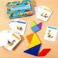 Jeu de Tangram en Bois avec Cartes Défi – Puzzle Éducatif Géométrique pour Enfants et Adultes