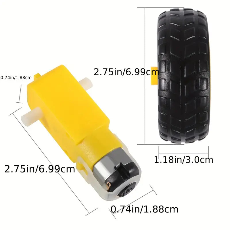 Kit de 4 Roues avec Moteur pour Robot – Pneus et Roues en Caoutchouc Antidérapant pour Projets Arduino et Voiture RC