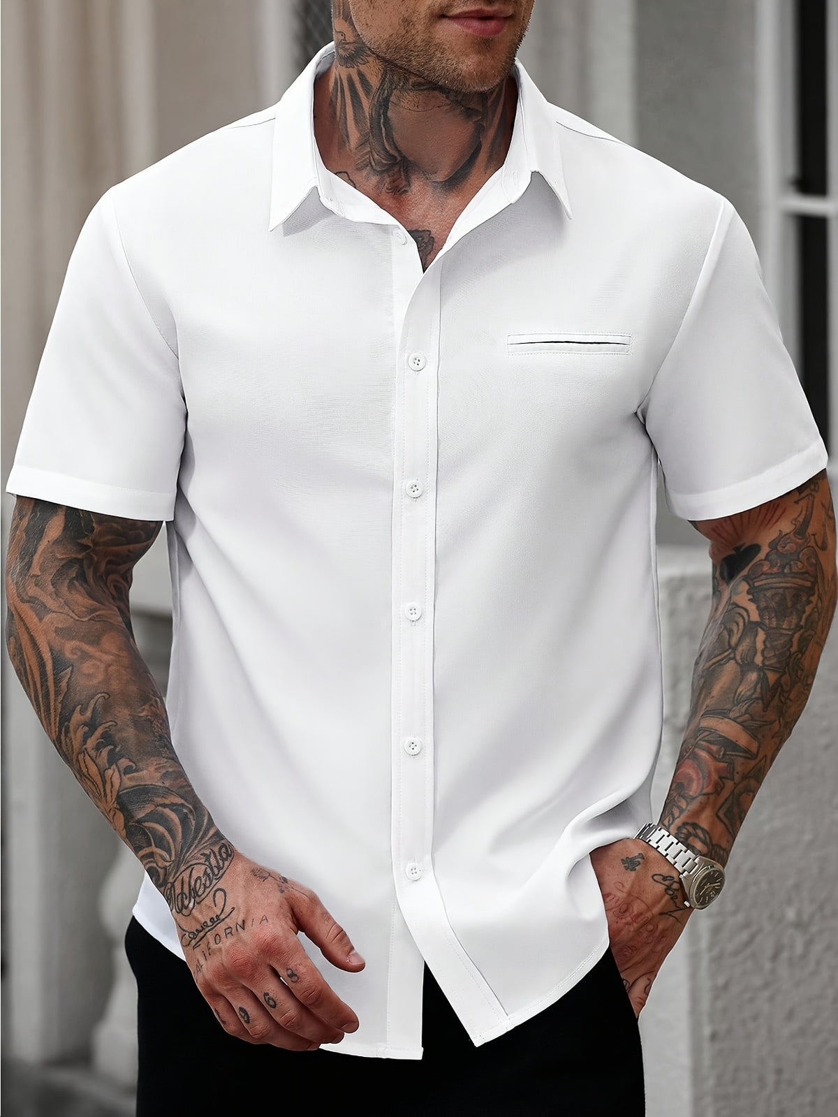 Chemise Homme Blanche Décontractée à Manches Courtes