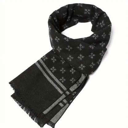 Écharpe homme noire élégante, coloris Noir avec gris argenté