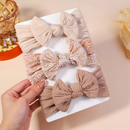 Lot de 3 Bandeaux Noués en Coton Doux, Headbands Élastiques avec Grand Nœud pour Filles Nouveau-Nés et Enfants