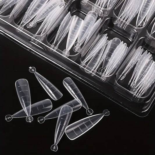 Moule à Ongles Polygel – Formes Réutilisables Transparente avec Guide de Longueur, Coffret 100 Pièces