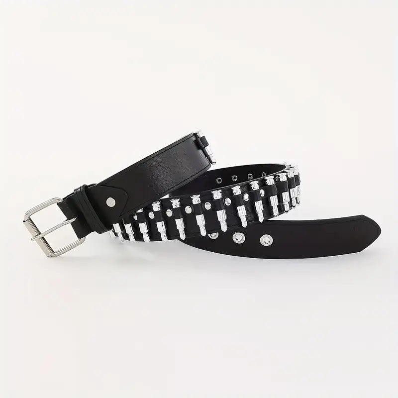 Ceinture Punk Rock Noire avec Rivets Métalliques – Accessoire Mode Gothique et Rock pour Homme et Femme