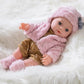 Poupée bébé réaliste 30 cm avec tétine – Habillée en tenue d’hiver rose, jouet interactif pour enfants