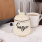 Pot à Sucre en Céramique avec Couvercle et Cuillère – Design Vintage pour Cuisine ou Petit-Déjeuner Chic