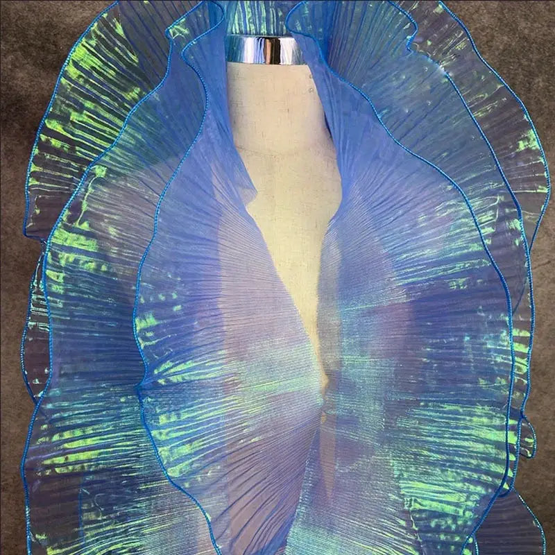 Tissu Organza Irisé Plissé – Voilage Transparent avec Volants Ondulés pour Mode et Décoration