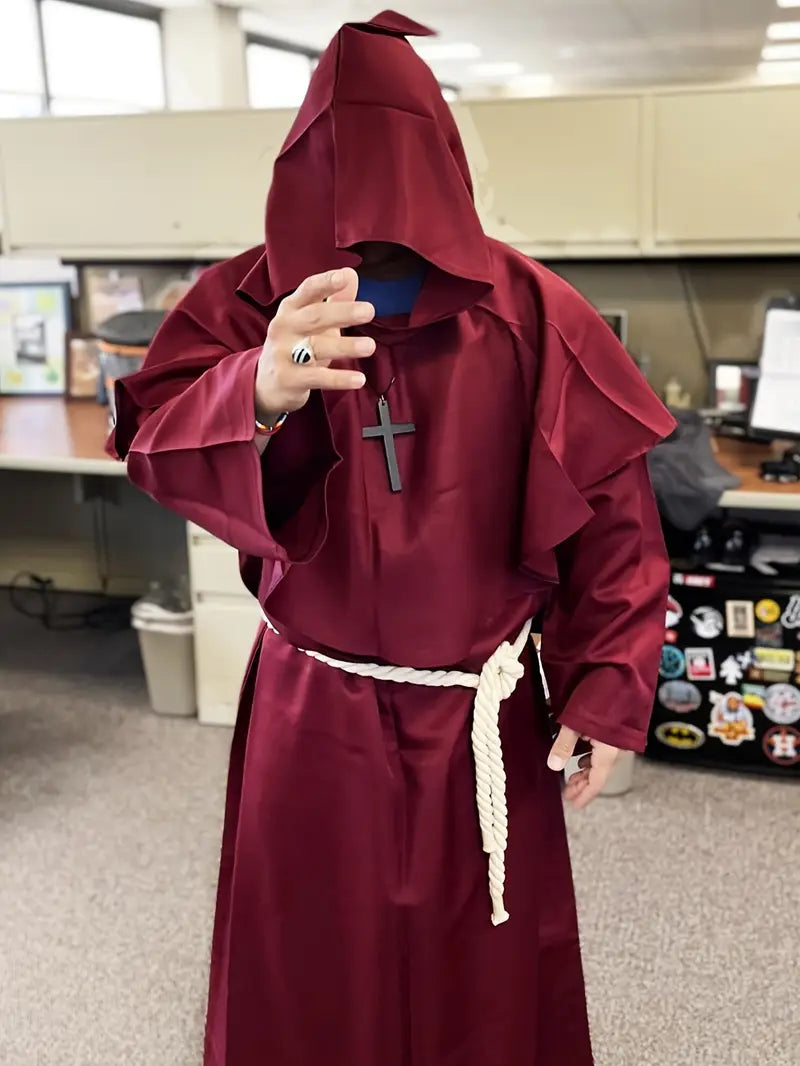 Robe de moine médiévale homme – Costume fantaisie religieux avec capuche et corde