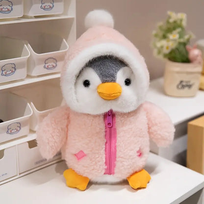 Peluche pingouin en manteau à capuche – Doudou doux et câlin pour enfants