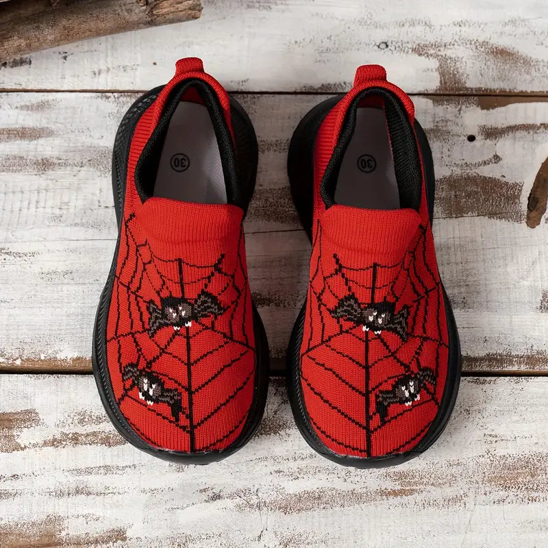 Baskets fille rouges motif toile d’araignée – Chaussures de sport respirantes et confortables