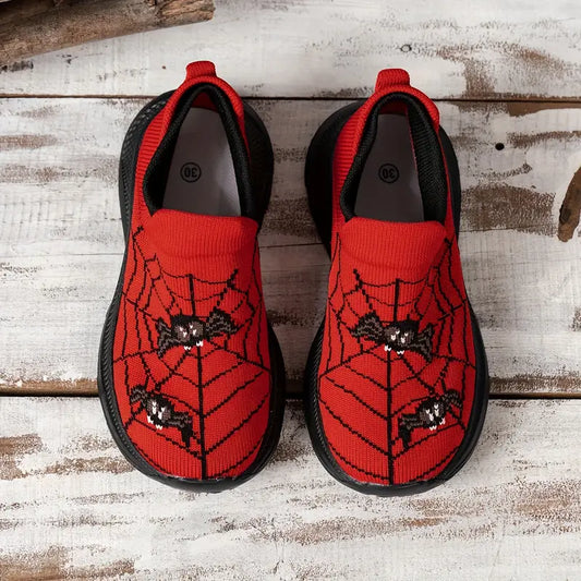 Baskets fille rouges motif toile d’araignée – Chaussures de sport respirantes et confortables
