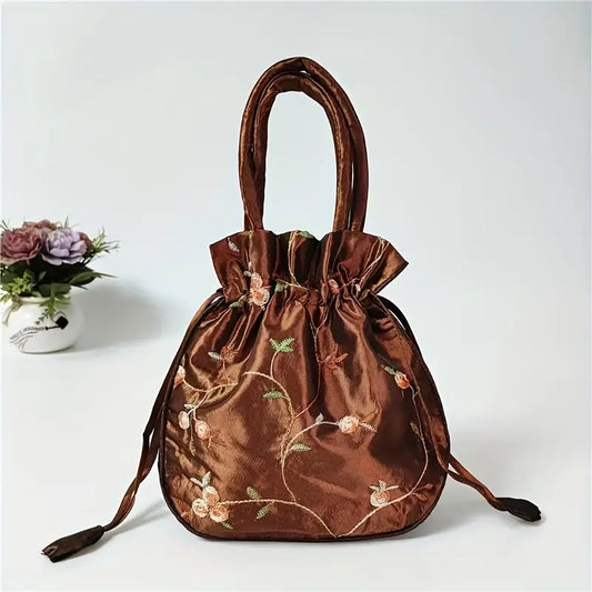 Sac de soirée femme en satin brodé – Pochette élégante à cordon, plusieurs coloris