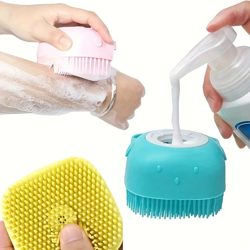 Brosse de Douche en Silicone avec Réservoir – Nettoyage Exfoliant Doux et Distributeur de Savon Intégré