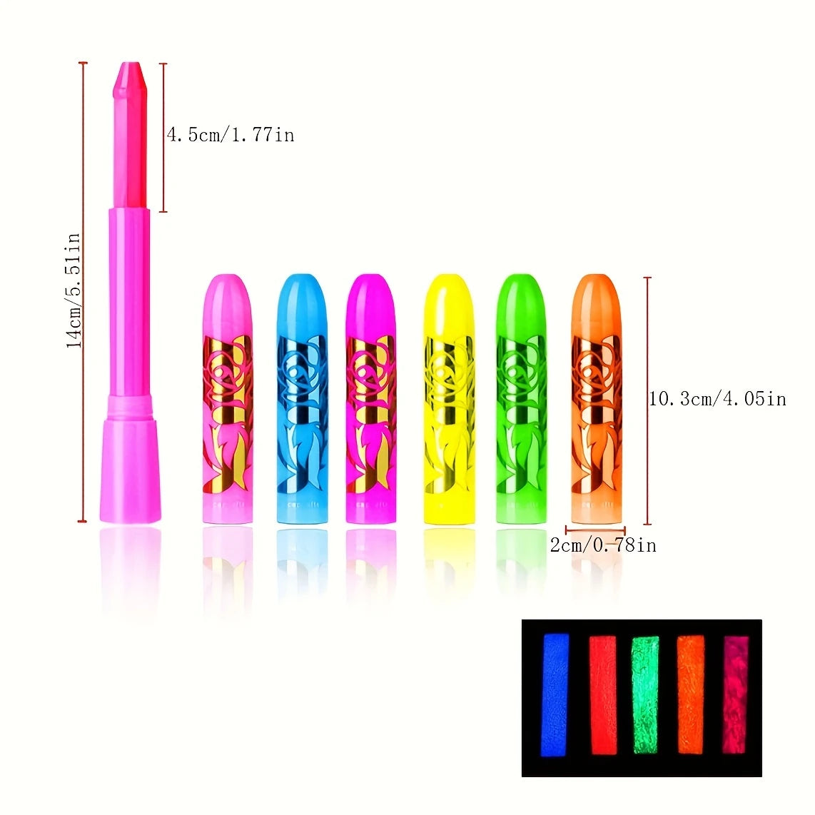 Crayons de Maquillage Fluorescents pour le Visage et le Corps – 6 Couleurs Vives Lavables