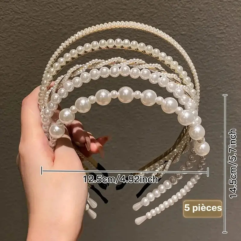 Lot de 5 serre-têtes femme perles blanches – Accessoires cheveux élégants et tendance