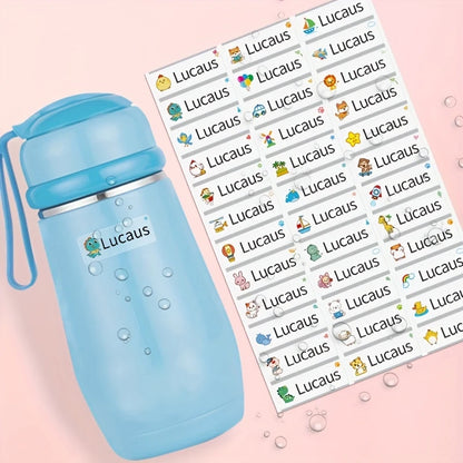 Étiquettes Personnalisées Waterproof pour Enfants – Autocollants Nom et Icônes pour Gourdes, Fournitures & Vêtements
