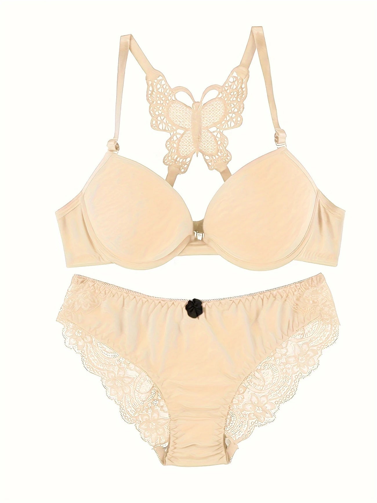 Ensemble lingerie femme push-up – Soutien-gorge à armatures avec culotte nœud chic