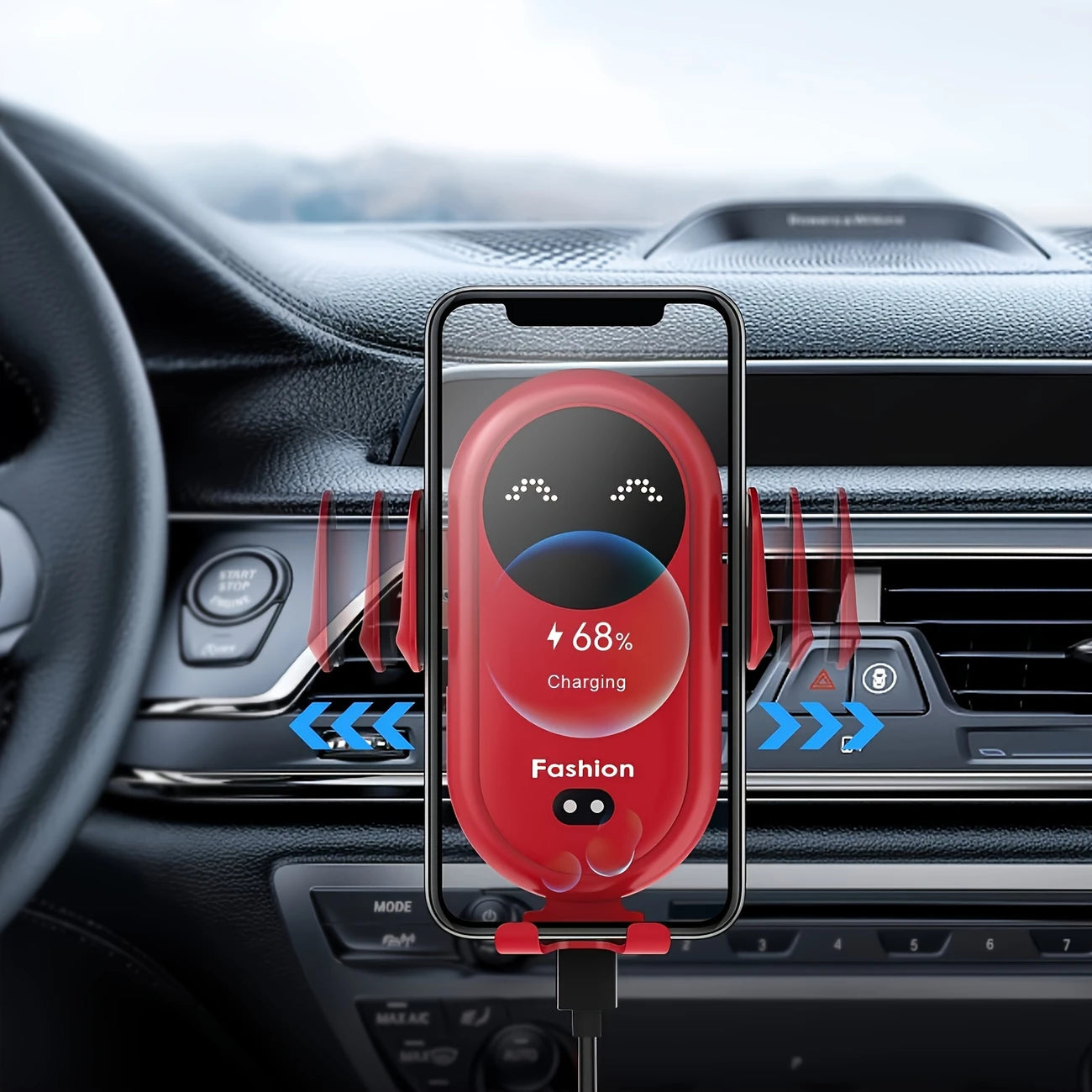 Support Voiture Intelligent avec Chargeur Sans Fil – Détection Automatique & Affichage LED, Design Robot