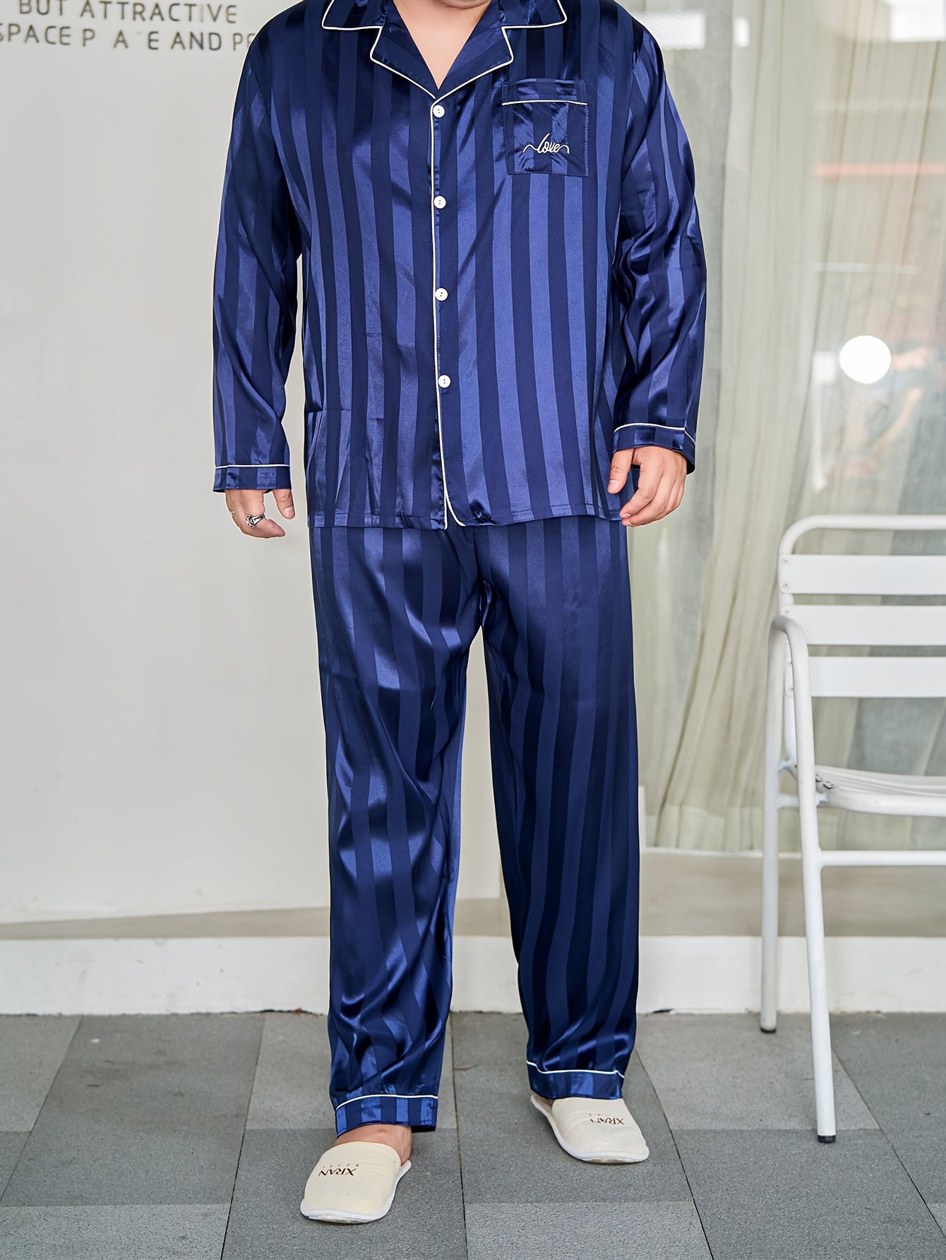 Pyjama décontracté pour homme grande taille en jacquard rayé