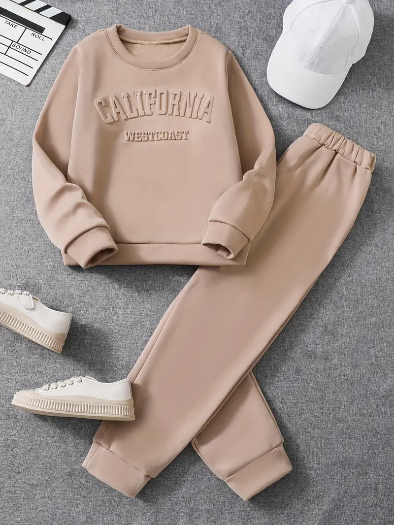 Ensemble fille 2 pièces beige – Survêtement confortable avec sweat et pantalon
