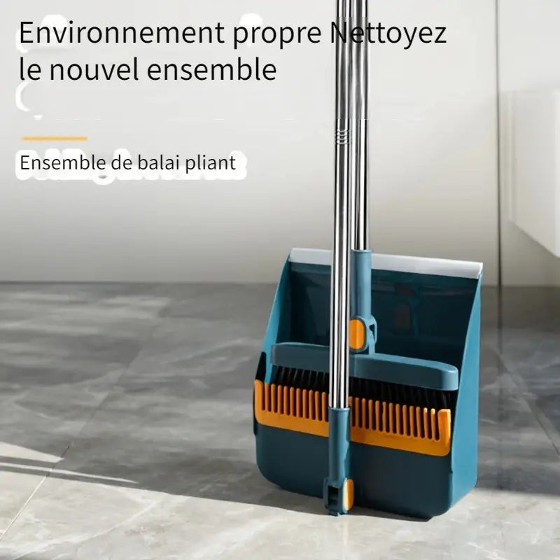 Set Balai et Pelle à Long Manche avec Brosse Anti-Poussière – Rangement Vertical et Nettoyage Facile