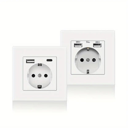 Prise murale double USB + Type-C intégrés – Prise européenne encastrable 16A pour charge rapide smartphone et tablette