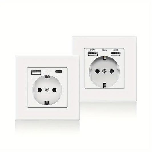 Prise murale double USB + Type-C intégrés – Prise européenne encastrable 16A pour charge rapide smartphone et tablette