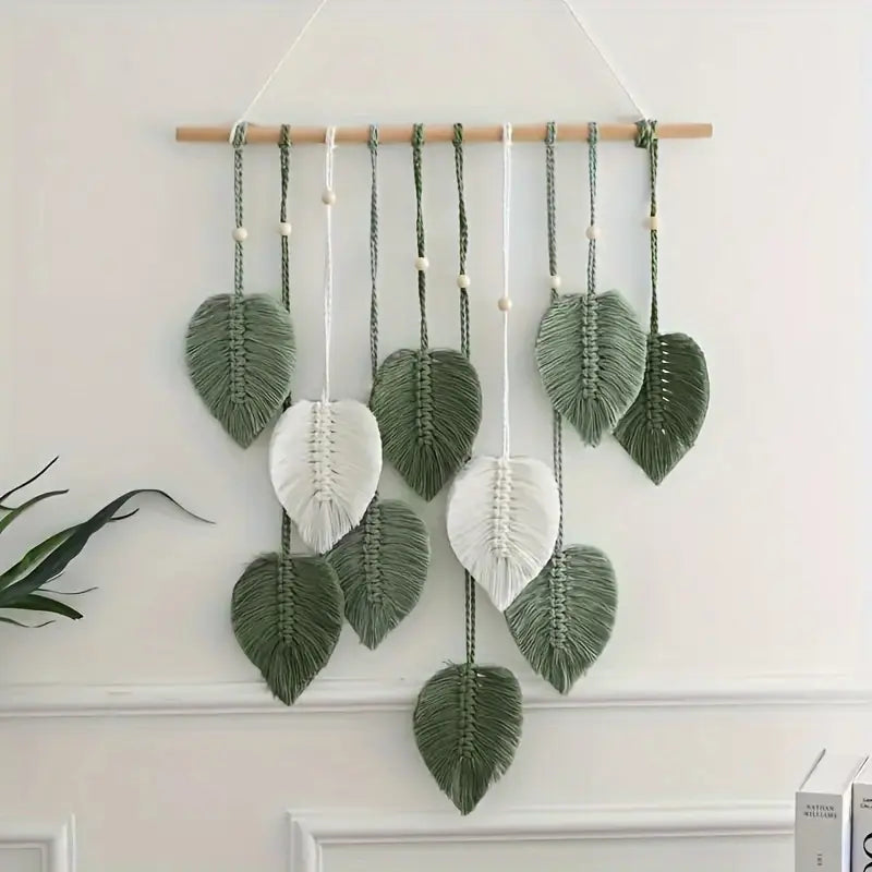 Suspension Murale Bohème en Macramé Feuilles – Déco Naturelle pour Salle de Classe ou Chambre d’Enfant