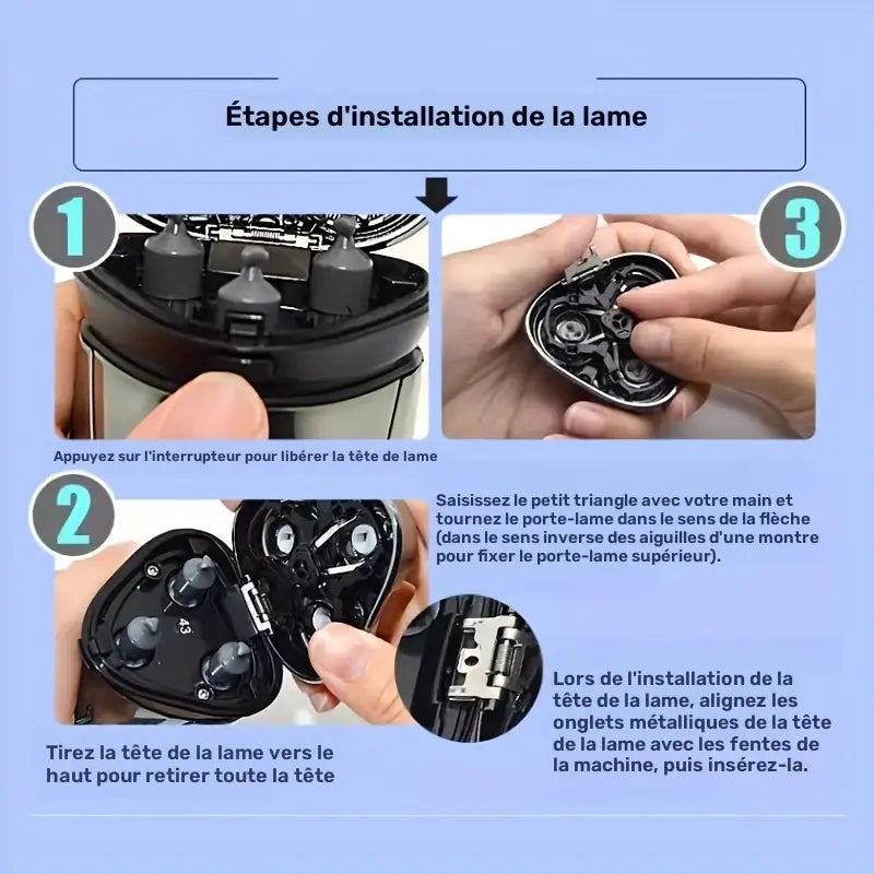 Têtes de Rasoir de Remplacement 3 Lames – Accessoires Universels pour Rasoir Électrique Rotatif