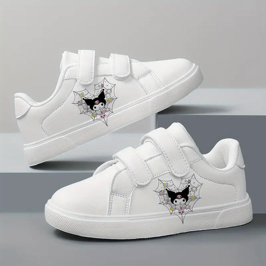 Chaussures de sport fille – Baskets blanches à scratch avec motif mignon confortables et légères
