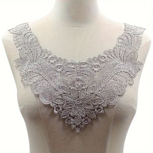 Faux col femme dentelle florale grise – Col amovible chic pour chemisiers, pulls et robes élégantes