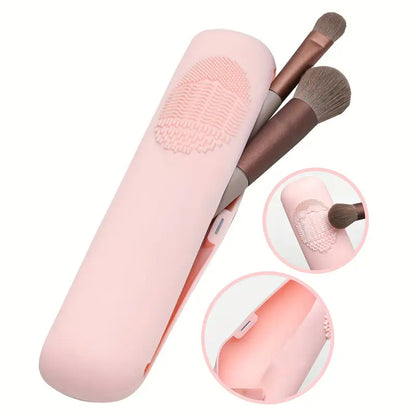 Étui de Rangement Portable pour Pinceaux de Maquillage – Boîte Rigide avec Nettoyeur Intégré