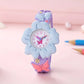 Montre Enfant Fille Fleur Violette et Papillon – Bracelet Silicone Rose, Apprentissage de l’Heure