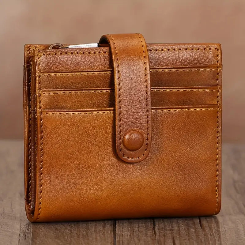 Portefeuille femme en cuir marron – Compact, élégant et multi-compartiments