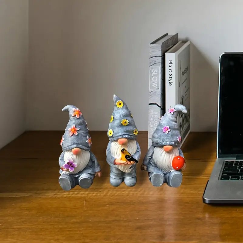 Nain de Jardin avec Oiseau – Sculpture de Jardin Miniature en Résine, Décoration Extérieure Charmante et Originale