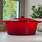 Cocotte Ovale en Fonte Émaillée Rouge, Idéale pour Rôtis et Plats Mijotés