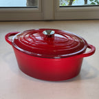 Cocotte Ovale en Fonte Émaillée Rouge, Idéale pour Rôtis et Plats Mijotés