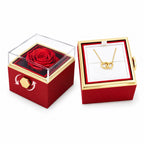 Coffret rose éternelle et collier double cœur gravé aux prénoms