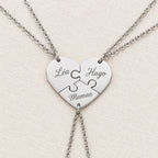 Collier Puzzle Cœur Personnalisé – Prénoms Gravés, une Pièce par Personne