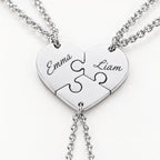Collier Puzzle Cœur Personnalisé – Prénoms Gravés, une Pièce par Personne
