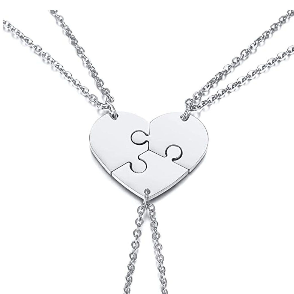 Collier Puzzle Cœur Personnalisé – Prénoms Gravés, une Pièce par Personne