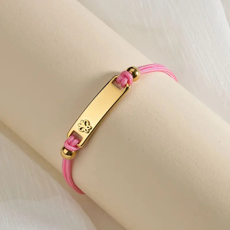 Bracelet Enfant Personnalisé avec Prénom – Bijou Fantaisie Doré et Cordon Rose