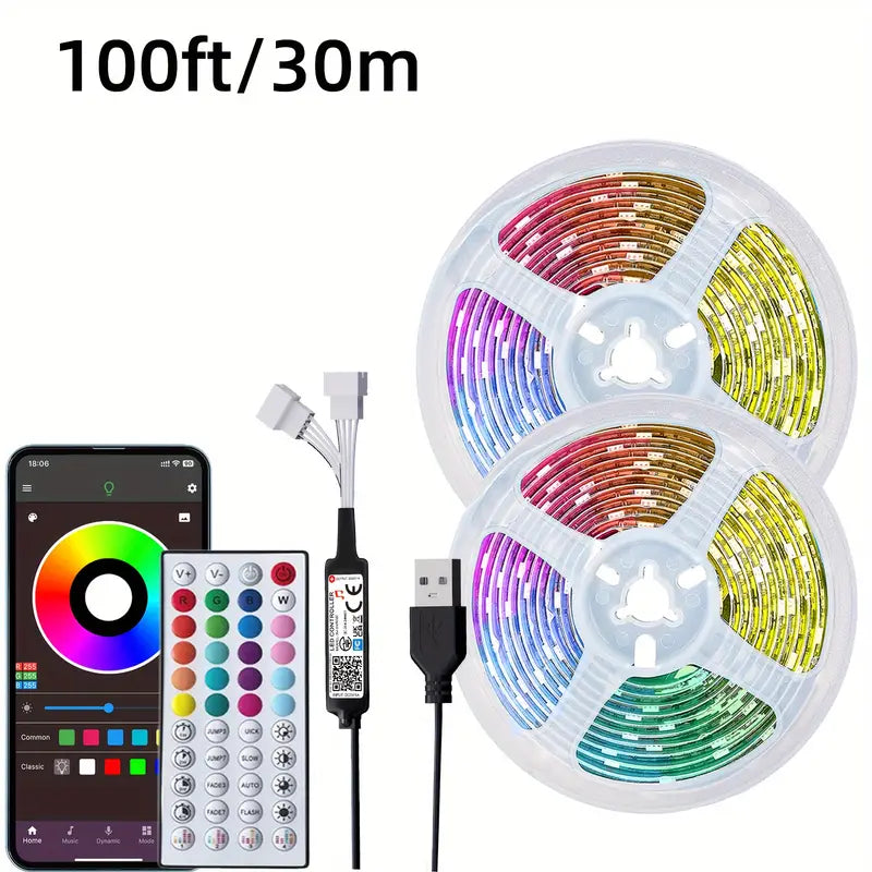 Ruban LED RGB 5M avec Télécommande et Contrôle via Appli – Éclairage d’Ambiance Multicolore pour Fête, Chambre ou Gaming Setup