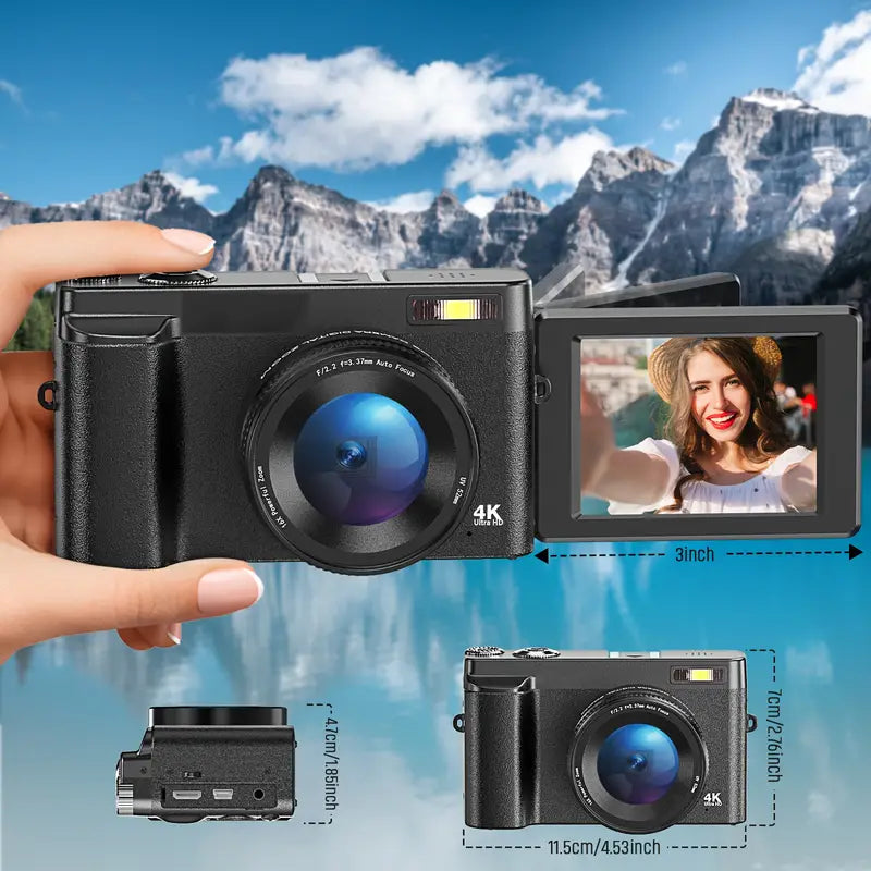 Appareil Photo Numérique 4K UHD – Écran Rotatif & Zoom HD | Idéal Vlog & Sport
