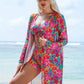 Ensemble 3 pièces de plage femme – Maillot, short et kimono assortis au style géométrique chic