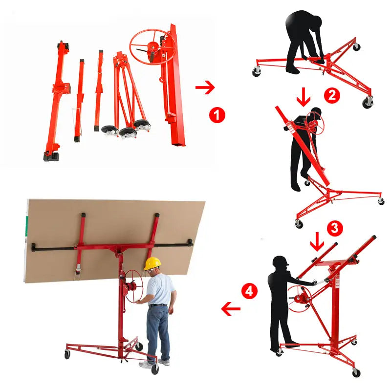 Lève-Plaques de Plâtre Professionnel – Outils et Équipement de Levage pour Cloisons et Plafonds avec Roulettes