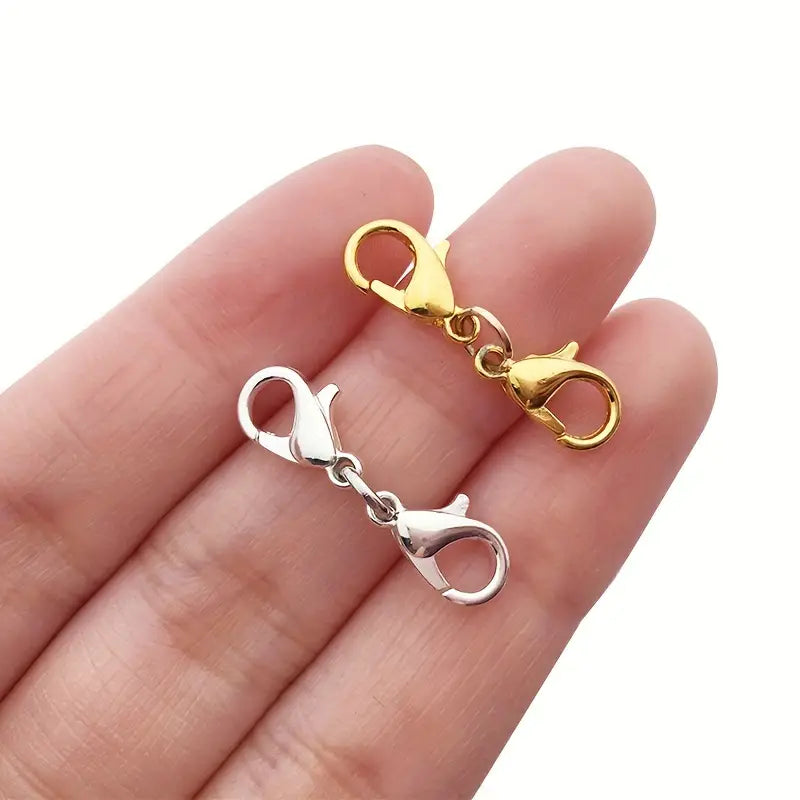 Attache Mousqueton Double en Métal Argenté – Fermoir Pratique pour Bijoux, Sacs et Porte-Clés